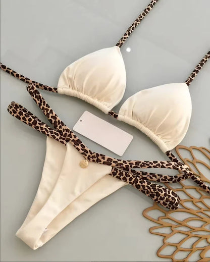 Leopard Print Thong Bikini Set | Women's Swimwear - 17