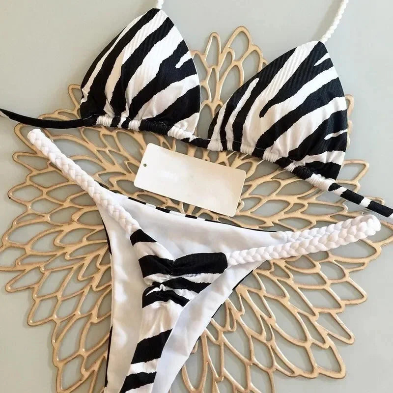 Leopard Print Thong Bikini Set | Women's Swimwear - 15