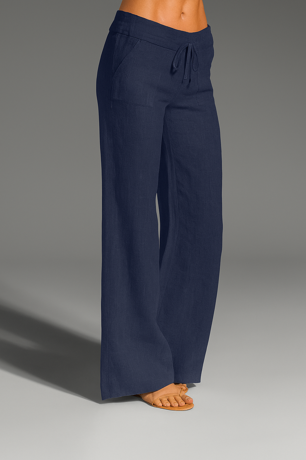 White Linen Wide Leg Pants for Women | Summer Casual Trousers - 2