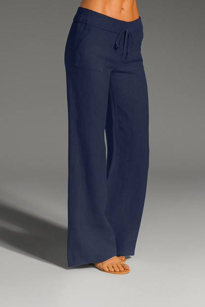 White Linen Wide Leg Pants for Women | Summer Casual Trousers - 2