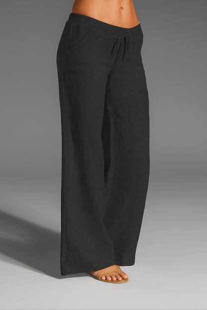 White Linen Wide Leg Pants for Women | Summer Casual Trousers - 3