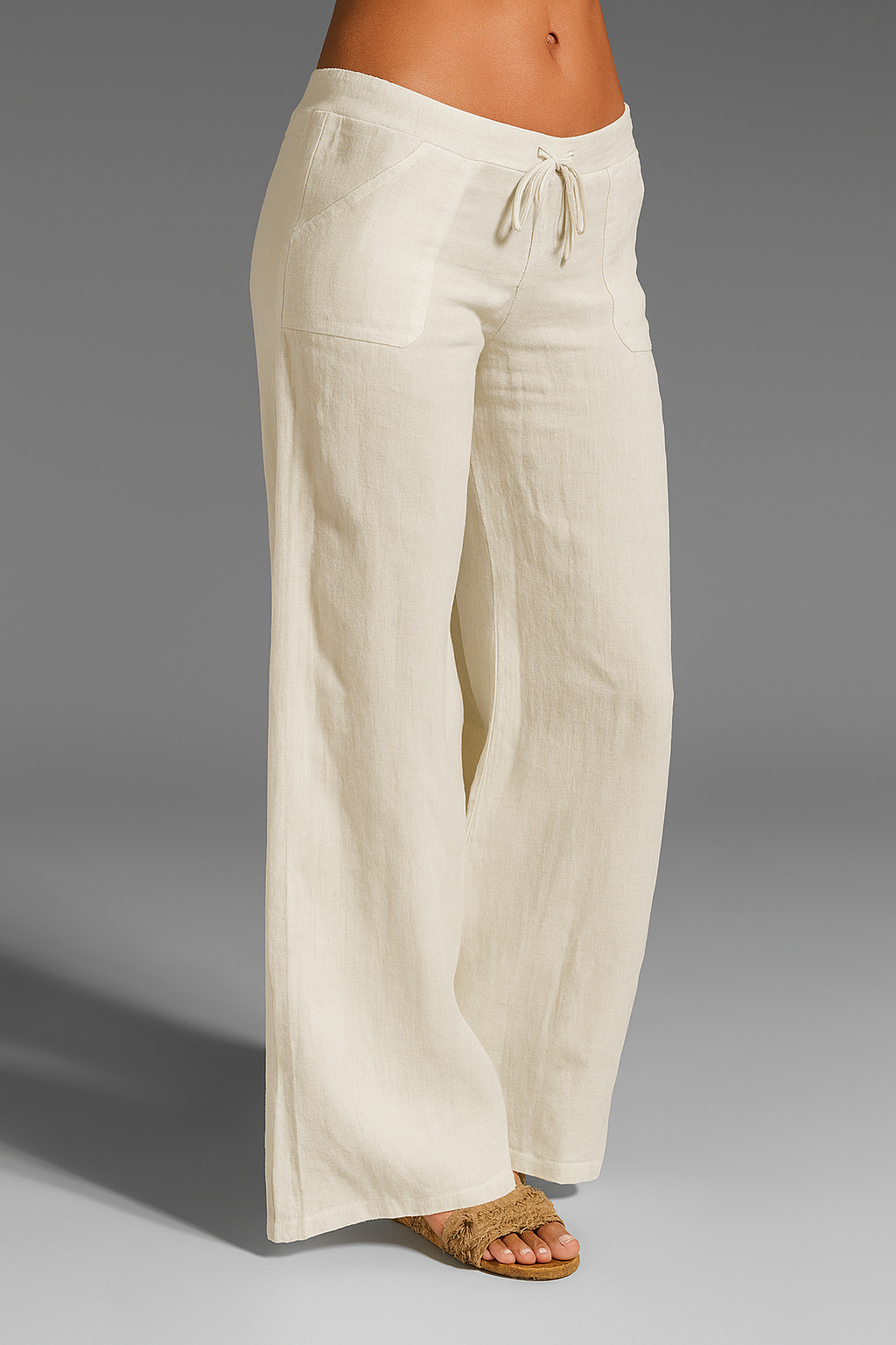White Linen Wide Leg Pants for Women | Summer Casual Trousers - 6
