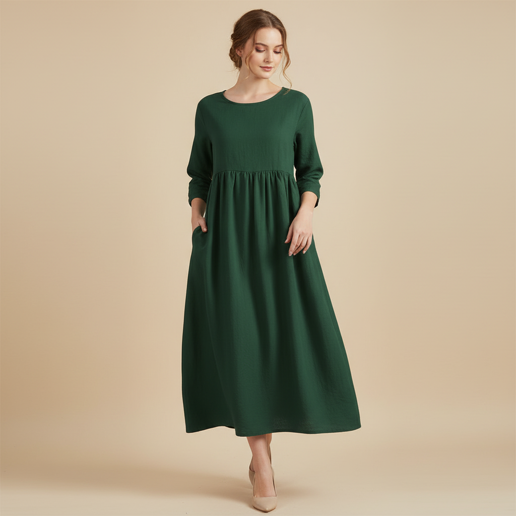 Women's Midi Dress with Pockets | Lightweight Summer Dress - 1