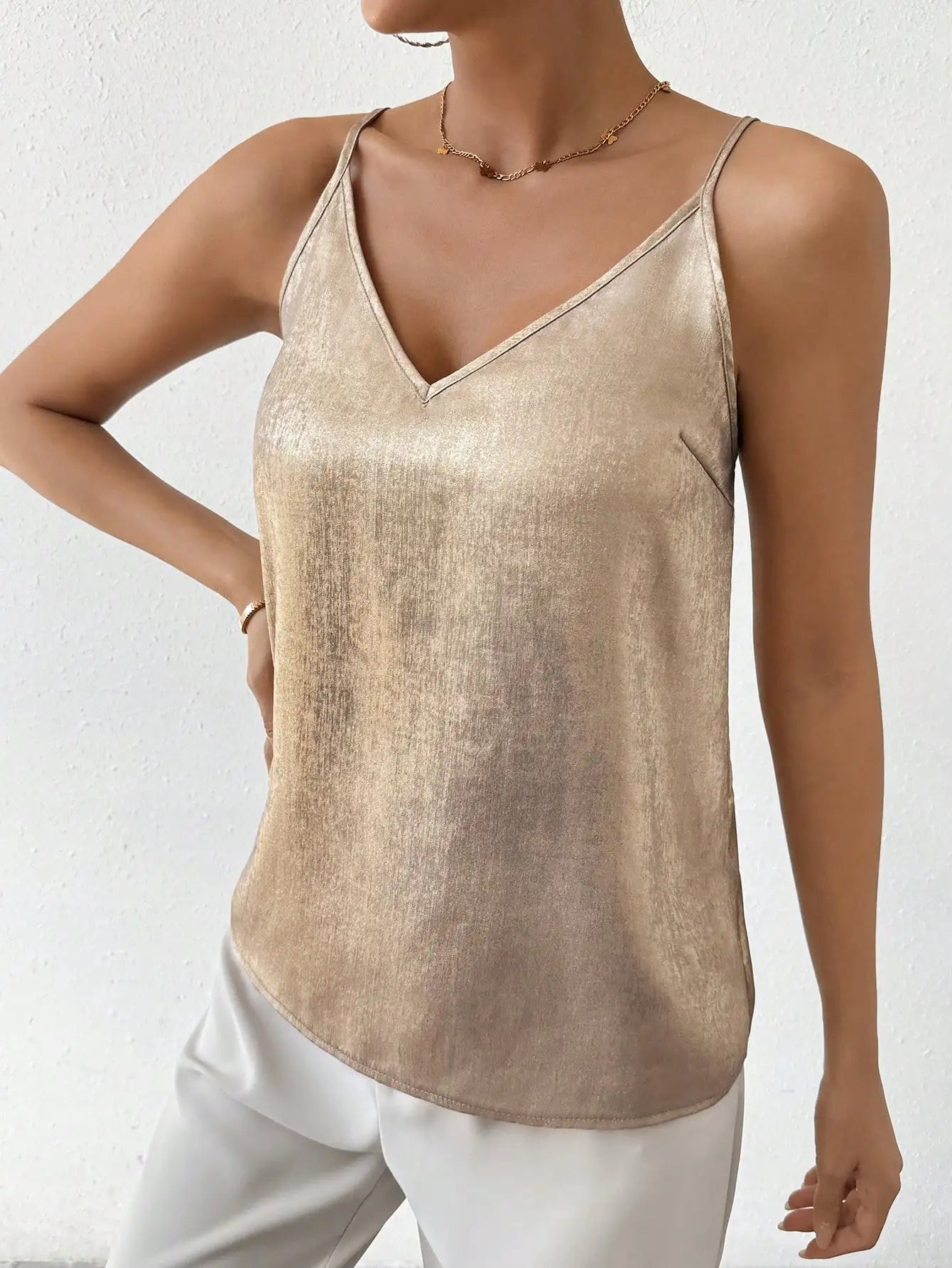 Metallic V-Neck Cami Top | Women's Tank Top - 8