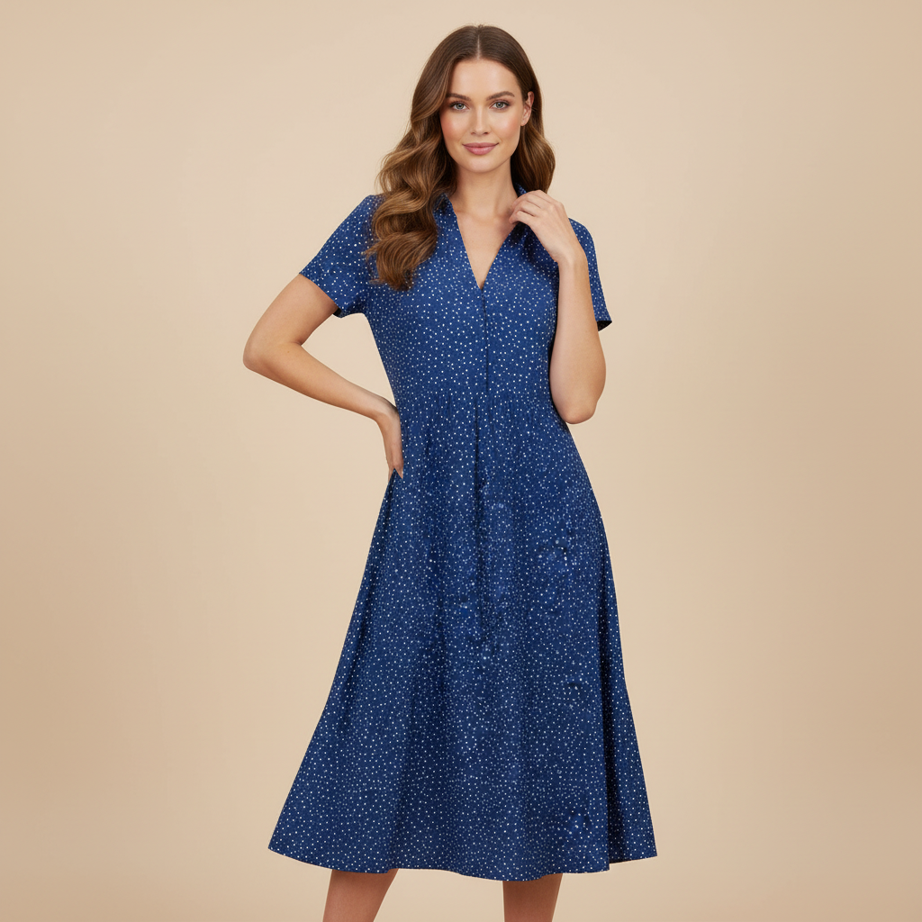 Midi Shirt Dress Women | Elegant Short Sleeve Dress - 2