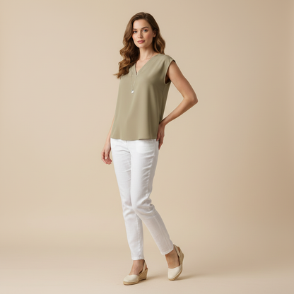 Women's Summer Blouse | V-Neck Short Sleeve Top - 2