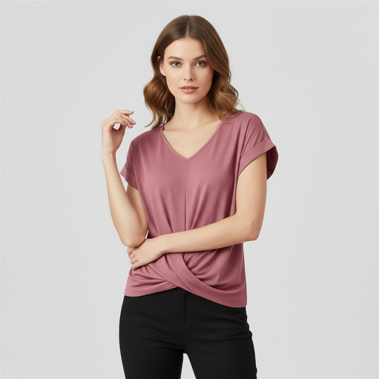 Women's Short Sleeve V-Neck Top | Casual Blouse - 1