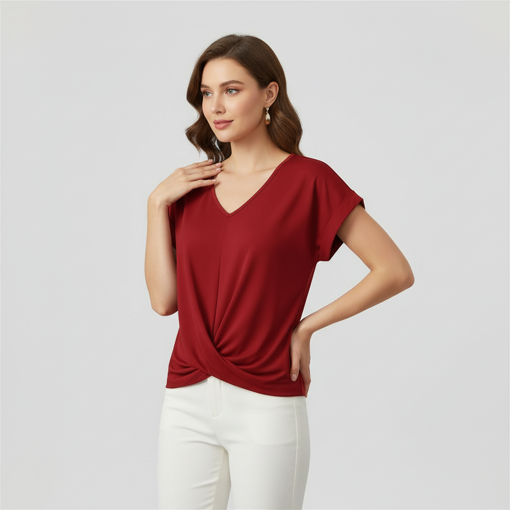 Women's Short Sleeve V-Neck Top | Casual Blouse - 3
