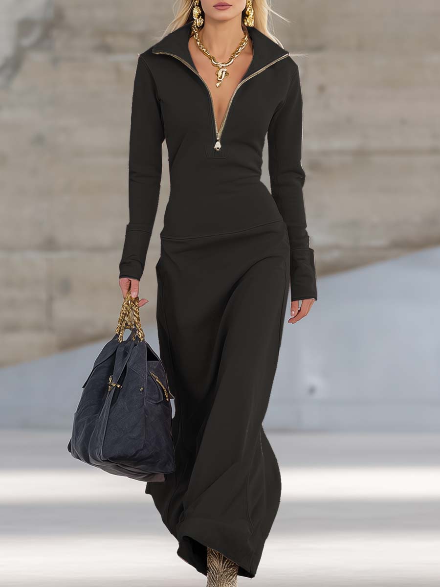 Retro Maxi Dress Pink | Elegant Long Sleeve V-Neck Dress - 11