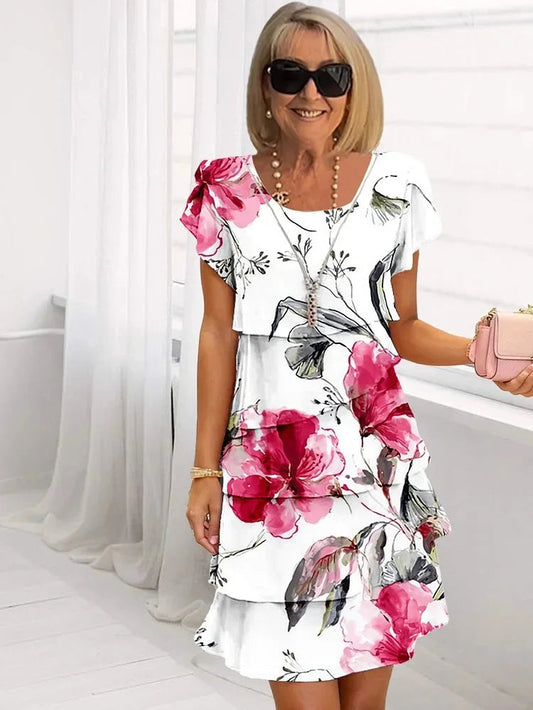 Floral Ruffle Midi Dress | Women's Elegant Pleated Dress - 1