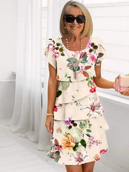 Floral Ruffle Midi Dress | Women's Elegant Pleated Dress - 4