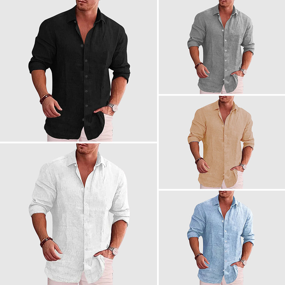 Men's Rustic Linen Shirt | Breathable Long Sleeve Shirt - 5