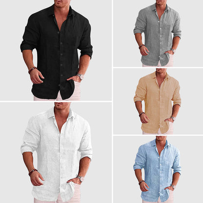 Men's Rustic Linen Shirt | Breathable Long Sleeve Shirt - 5