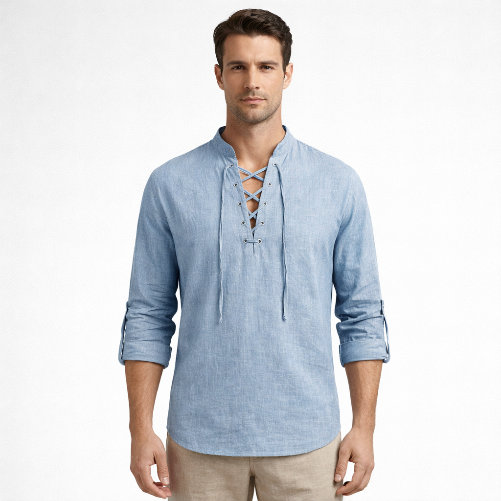 Men's Lace-Up V-Neck T-Shirt | Summer Casual Shirt - 2