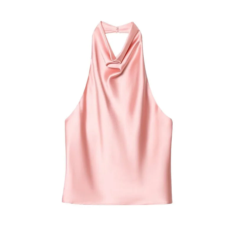 Black Satin Halter Top | Women's Going Out Top - 2