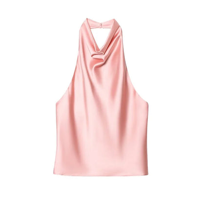 Black Satin Halter Top | Women's Going Out Top - 2