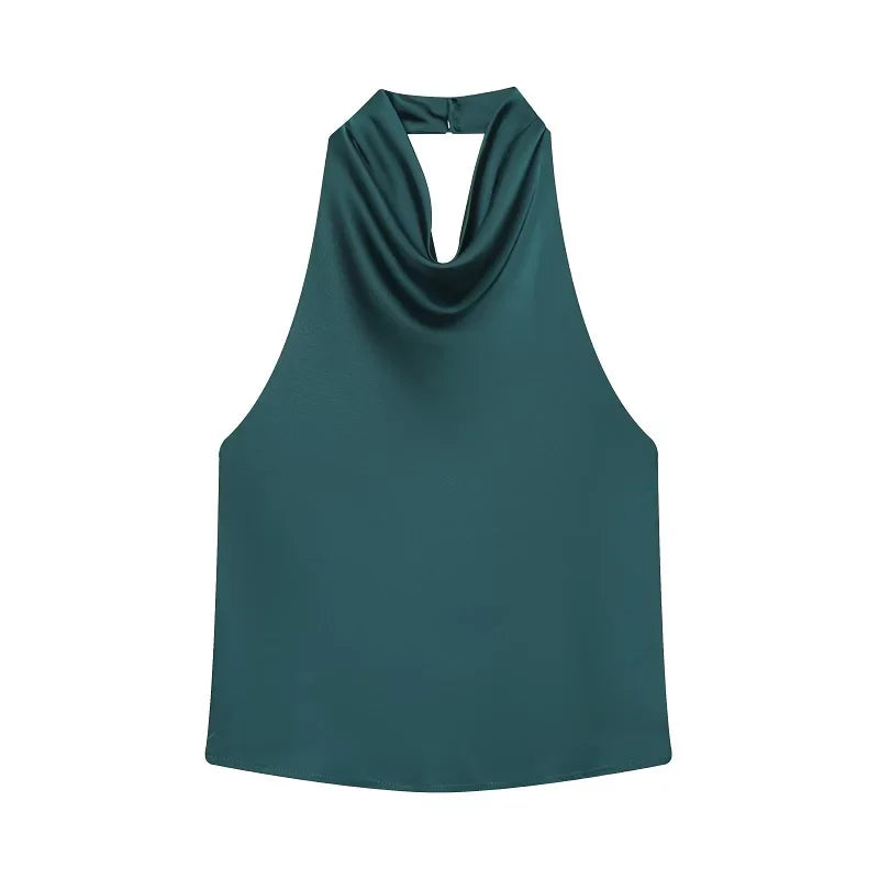 Black Satin Halter Top | Women's Going Out Top - 8