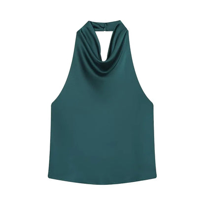 Black Satin Halter Top | Women's Going Out Top - 8