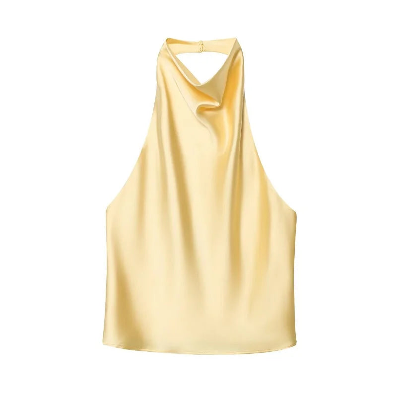 Black Satin Halter Top | Women's Going Out Top - 3