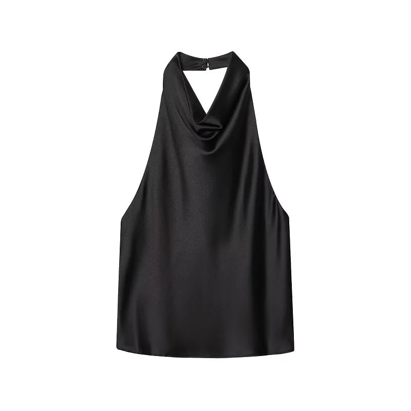 Black Satin Halter Top | Women's Going Out Top - 4
