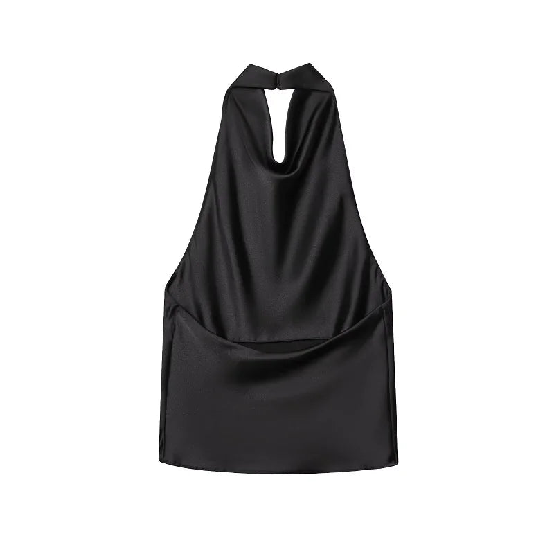 Black Satin Halter Top | Women's Going Out Top - 5