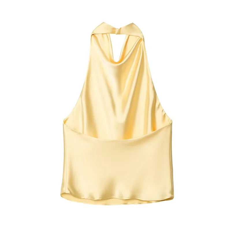 Black Satin Halter Top | Women's Going Out Top - 6