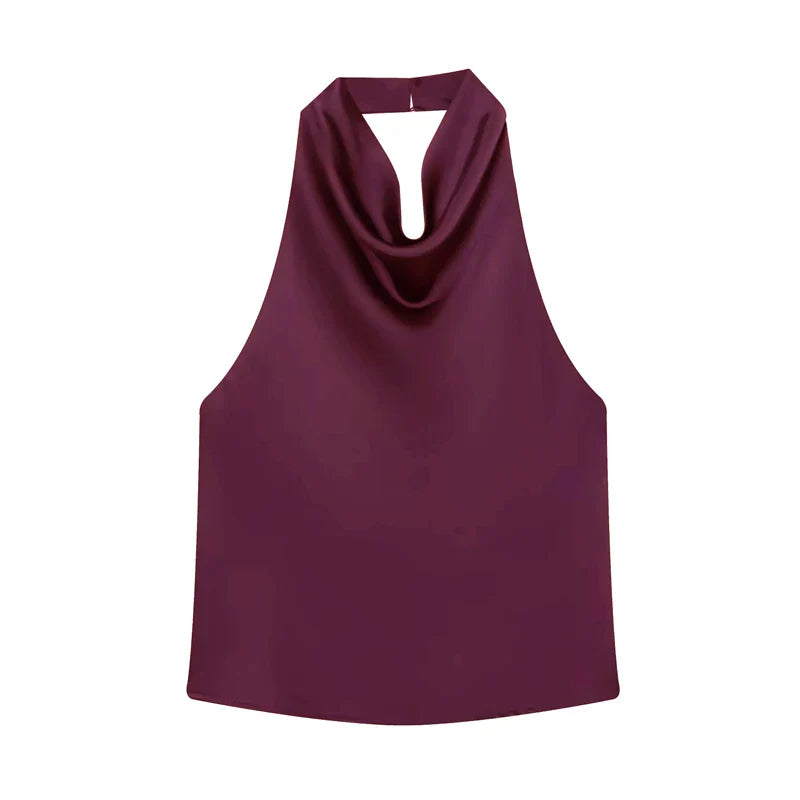 Black Satin Halter Top | Women's Going Out Top - 7