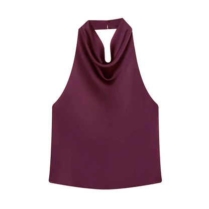 Black Satin Halter Top | Women's Going Out Top - 7