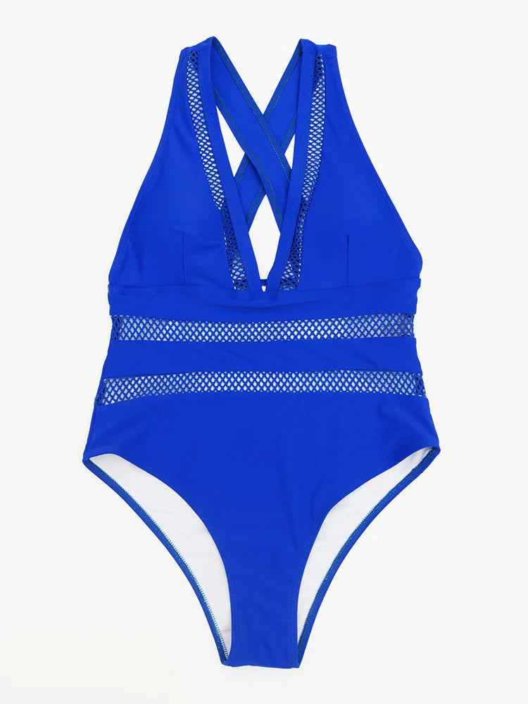 Mesh Patchwork One-Piece Swimsuit | Women's Swimwear - 7
