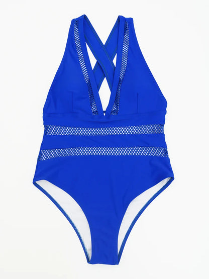 Mesh Patchwork One-Piece Swimsuit | Women's Swimwear - 7