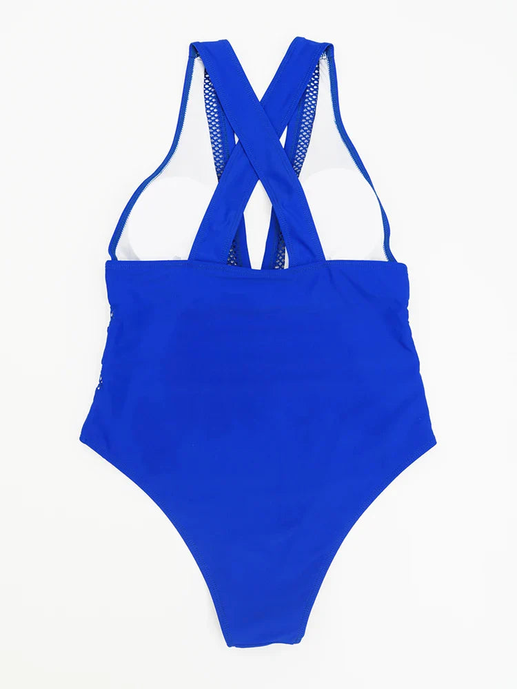 Mesh Patchwork One-Piece Swimsuit | Women's Swimwear - 8