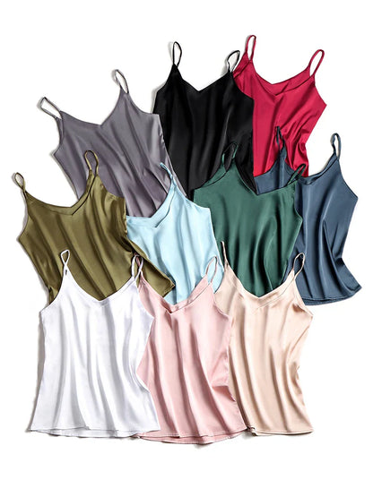 Satin Cami Top | Women's Going Out Tank Top Blouse - 3