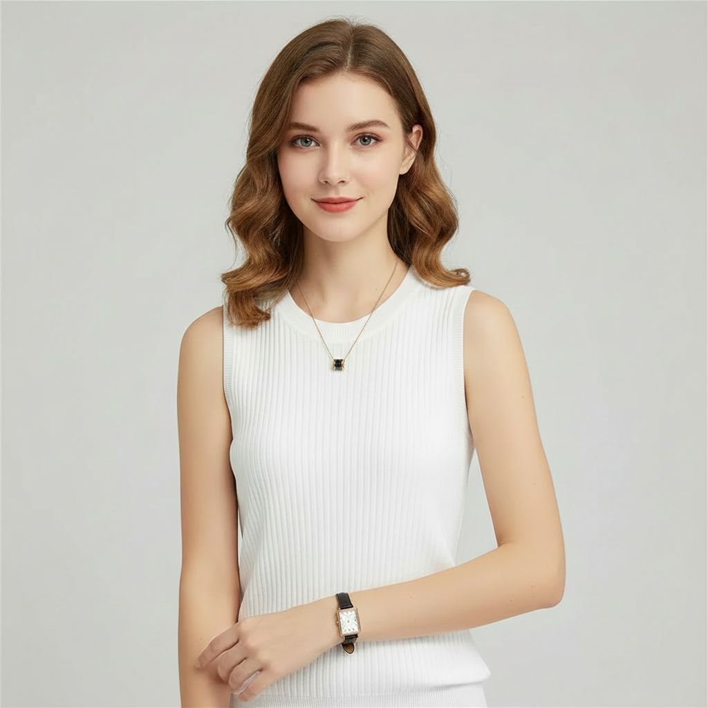 Women's White Tank Top | Sleeveless Knit Camisole - 3