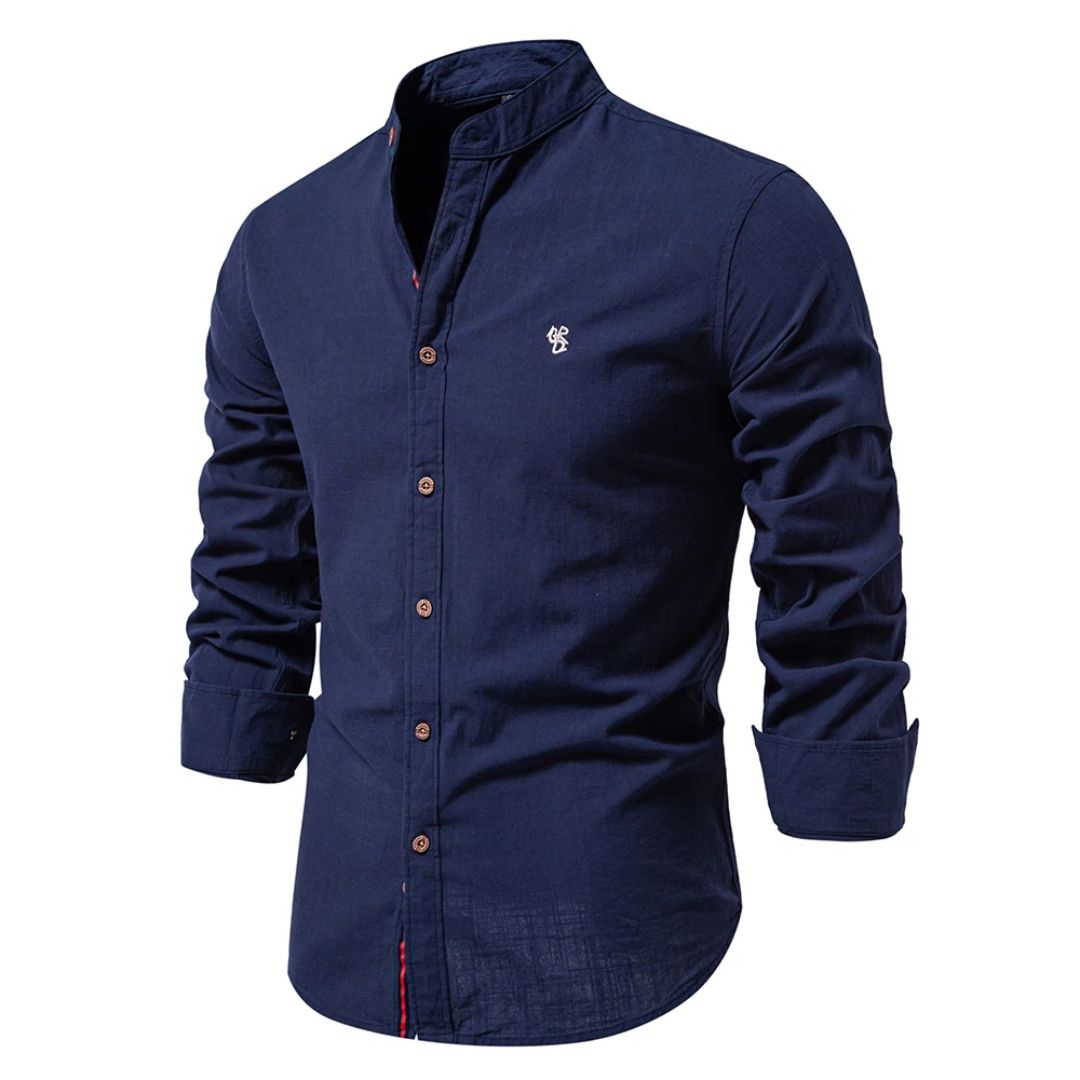 Men's Traditional Stand Collar Shirt | Long Sleeve Dress Shirt - 8