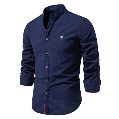 Men's Traditional Stand Collar Shirt | Long Sleeve Dress Shirt - 8