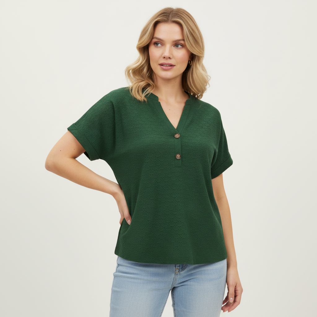 Women's V-Neck Top | Casual Short Sleeve Shirt - 1