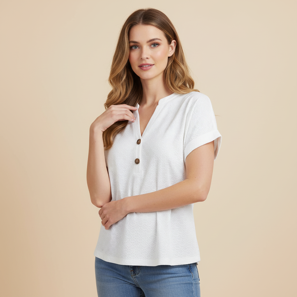 Women's V-Neck Top | Casual Short Sleeve Shirt - 2